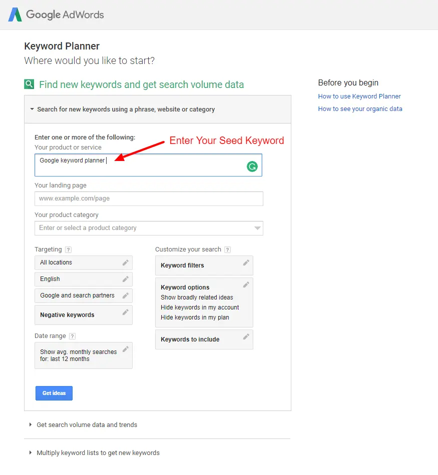 Google AdWords Keyword Planner