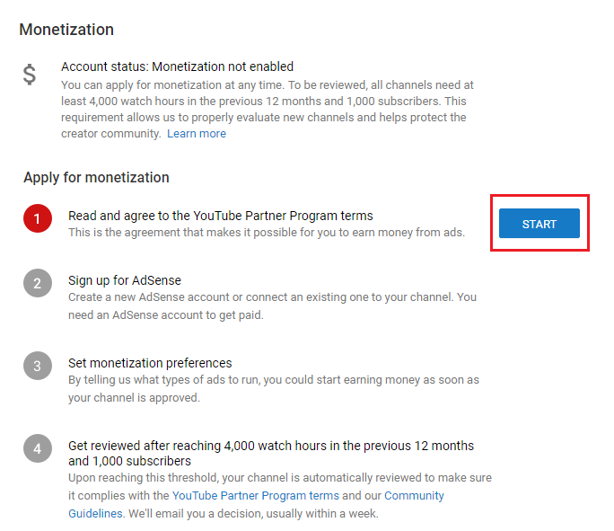 Enabling YouTube Monetization
