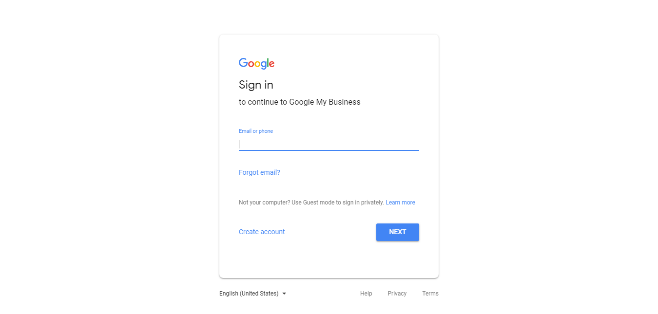 Sign in to Google Account to continue to Google My Business