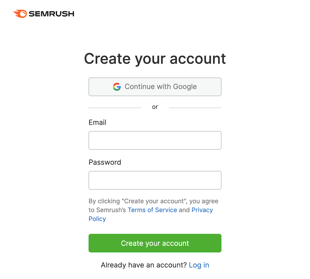 Create your SEMrush account