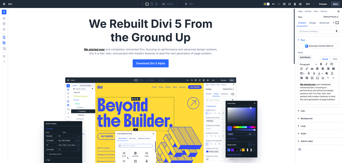 Divi 5 Visual Page Builder with Power of AI