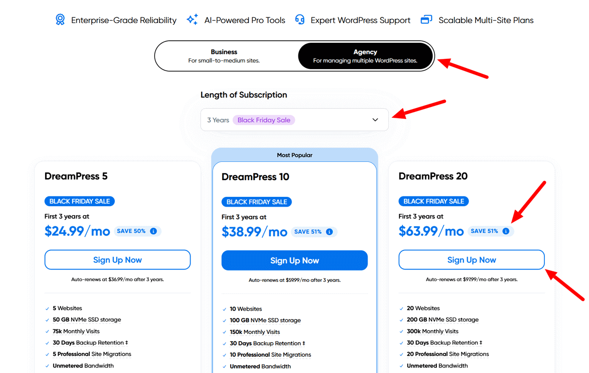 DreamHost Black Friday Sales 2025 DreamPress Managed WordPress Agency Pricing Plans and 51% Off Discount