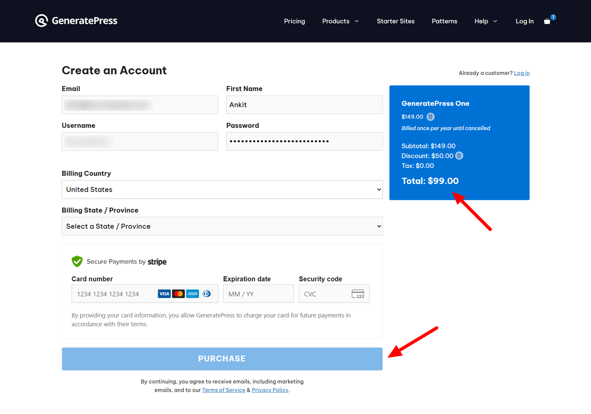 GeneratePress Black Friday Sale Checkout Page