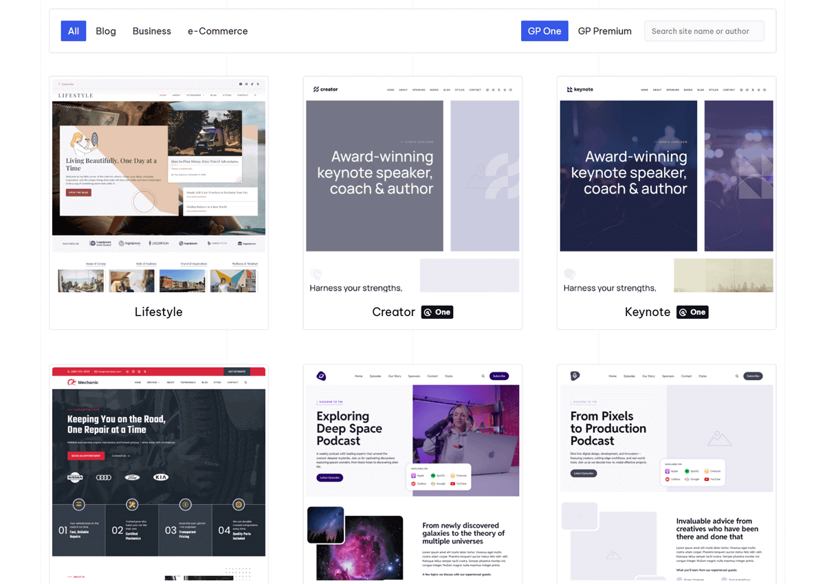 GeneratePress Site Library Starter Sites