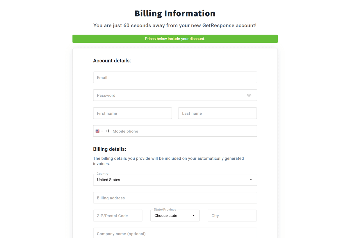 GetResponse Black Friday Billing Information