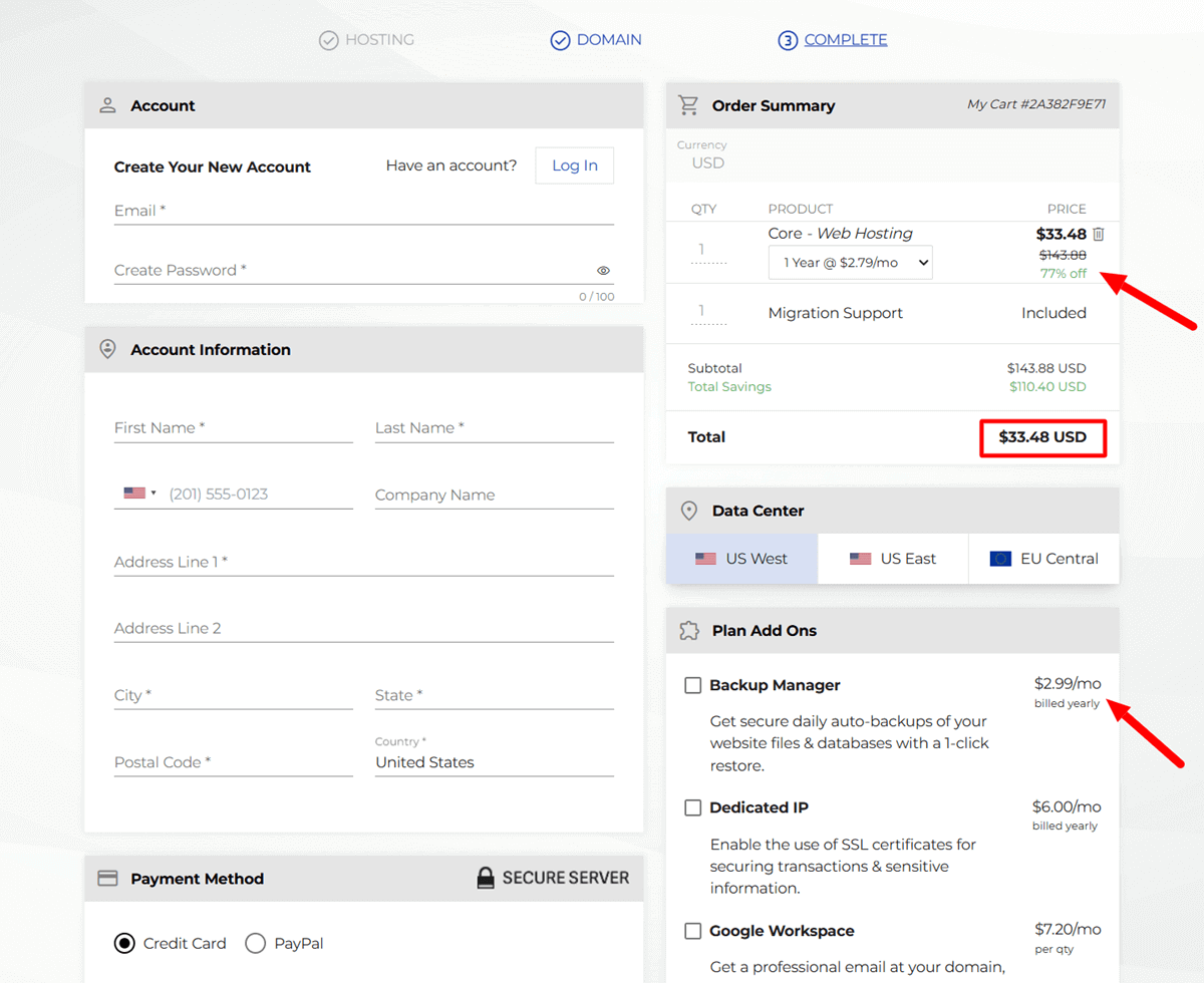 InMotion Hosting Black Friday Sale 2025 Checkout Page