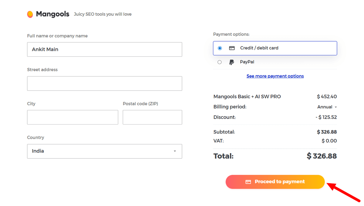 Mangools KWFinder Black Friday Deals Checkout and Payment Page