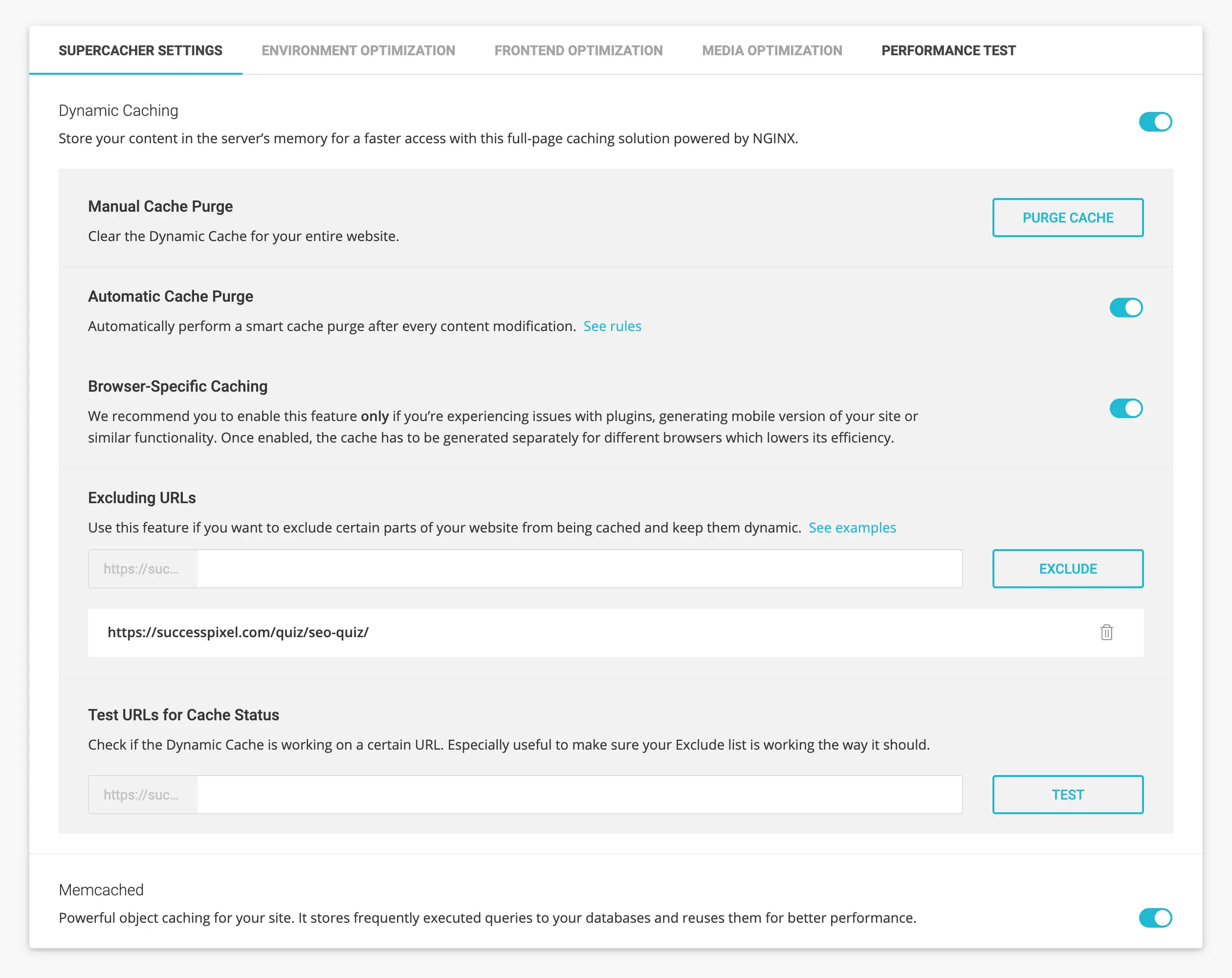 SG Optimizer SuperCacher Settings