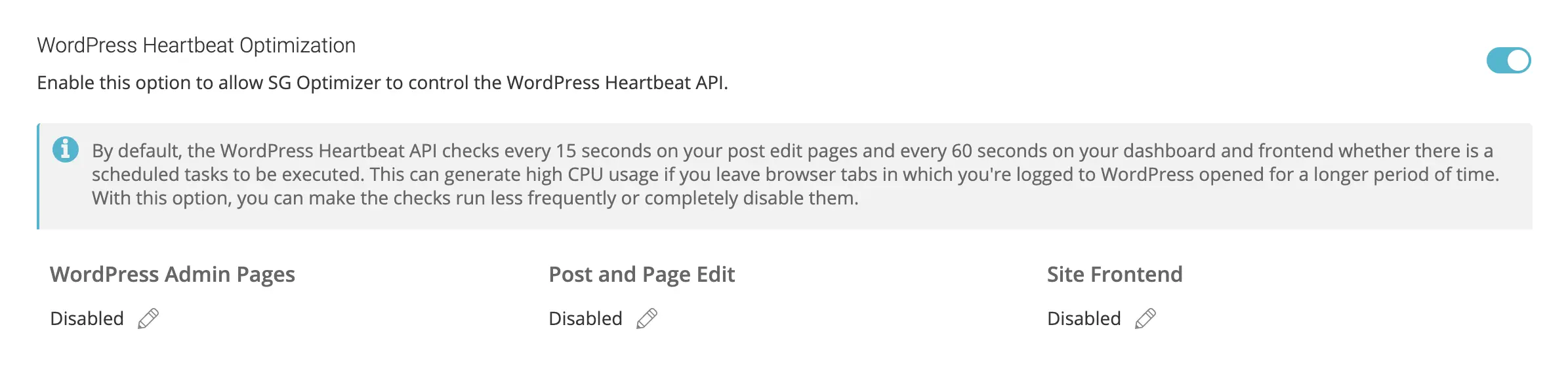 SG Optimizer WordPress Heartbeat Optimization