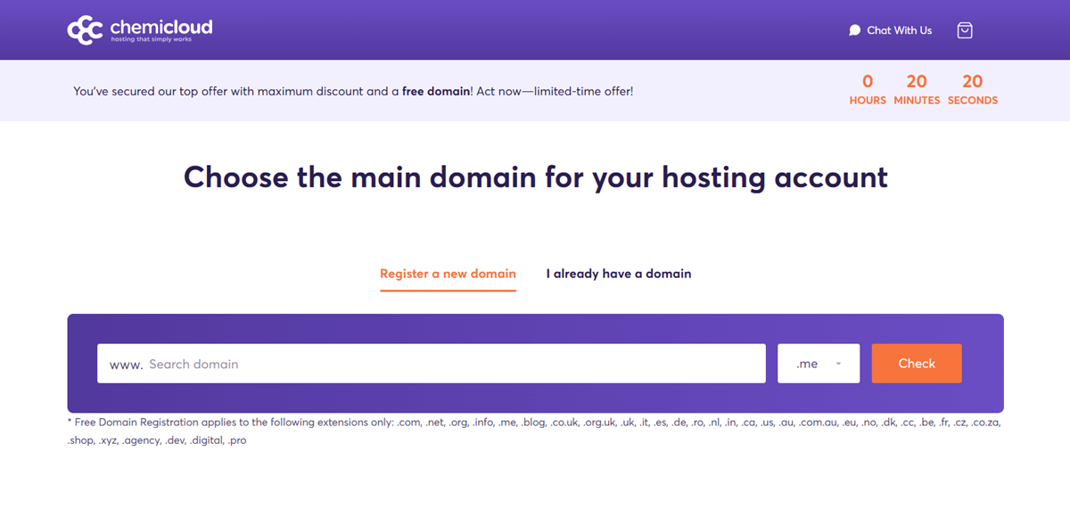 Choose the Primary Domain for Your ChemiCloud Hosting Account