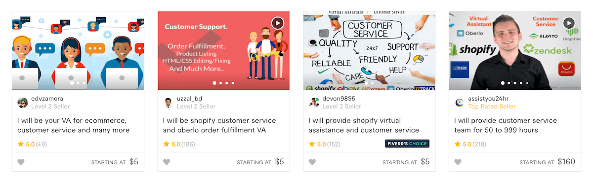 Fiverr Customer Support Gigs