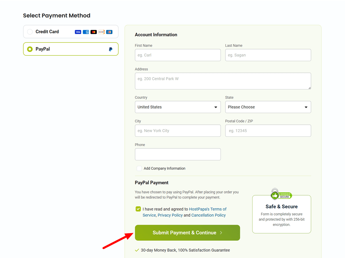 HostPapa Black Friday Deals 2025 Submit Payment