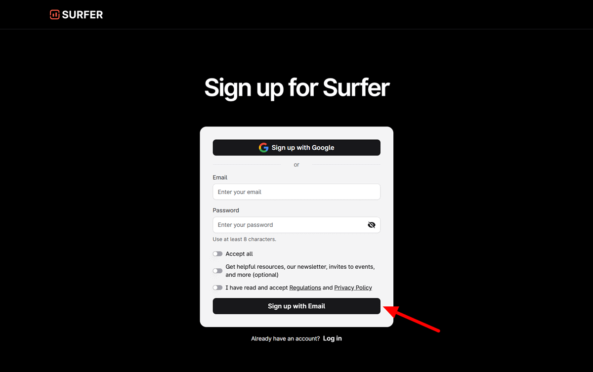 Surfer Black Friday Account Sign up
