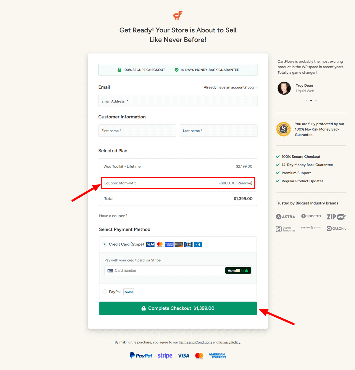 CartFlows Black Friday Cyber Monday Sale Deals 2025 Checkout Page and Discount Coupon Code Save $800