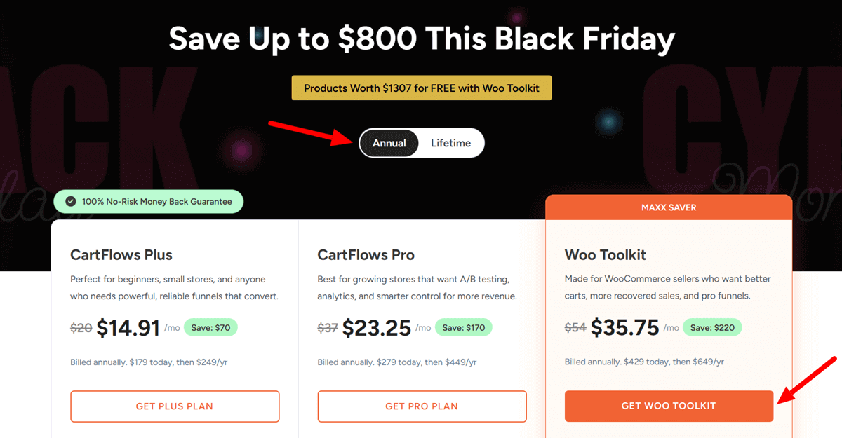 CartFlows Black Friday Pricing 2025 for Annual Plans and Free Bonuses