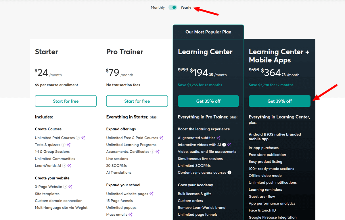 LearnWorlds Pricing with LearnWorlds Black Friday Discounts