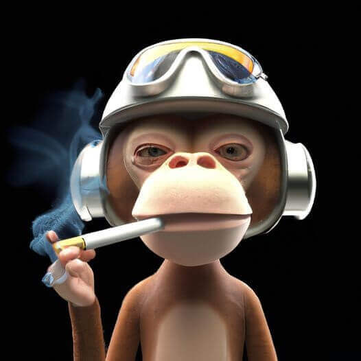 A 3D render of a monkey smoking a cigarette wearing a space helmet created with Jasper Art