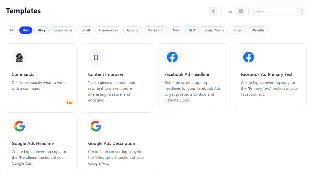 Jasper AI Ads Templates