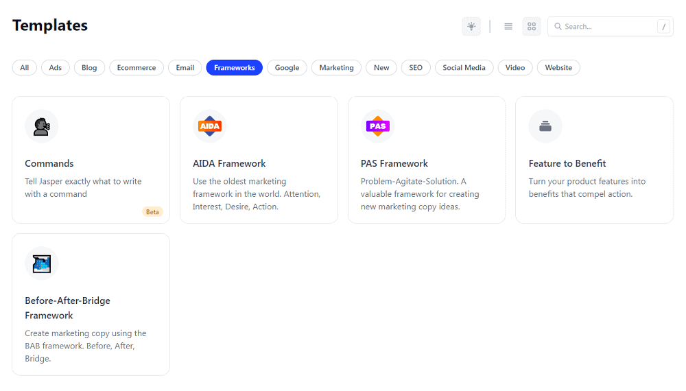 Jasper AI Copywriting Frameworks