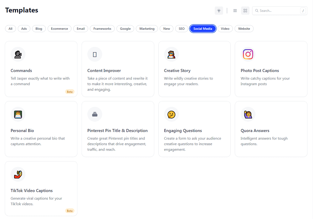 Jasper AI Social Media Templates