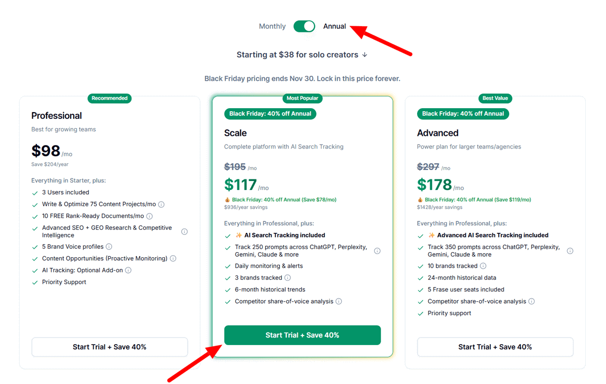 Frase io Black Friday Pricing 2025