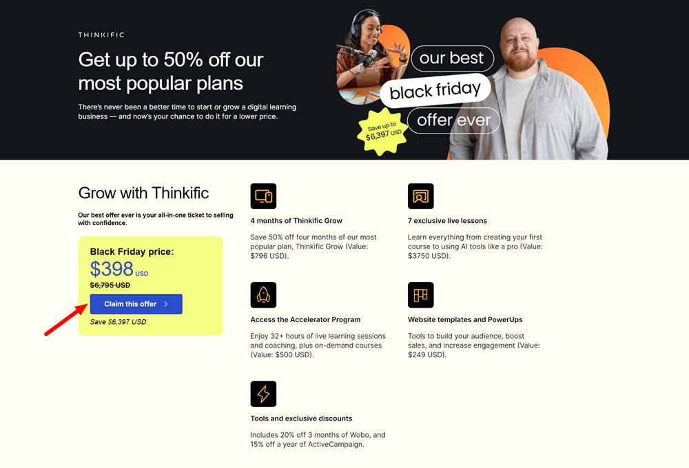 Thinkific Black Friday Sale Landing Page 2023