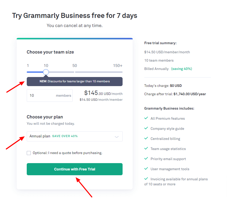 Grammarly Business Black Friday Choose Your Team Size and Plan Duration