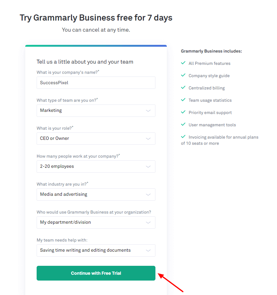 Grammarly Business Usage Information