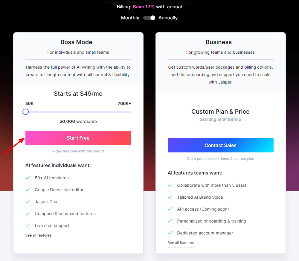 Jasper AI Pricing Plans 17 Percent Annual Discounts 2023