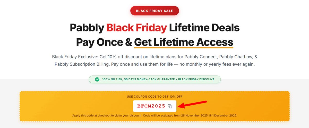 Pabbly Black Friday Lifetime Deals Pay Once-Get Lifetime Access Exclusive Coupon Code