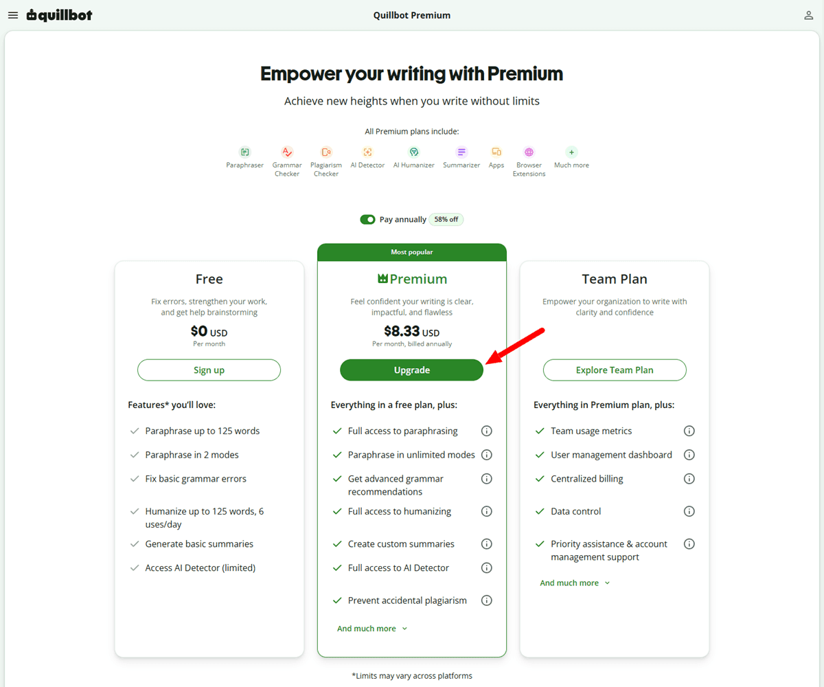 Quillbot-Premium Pricing Plans 2026