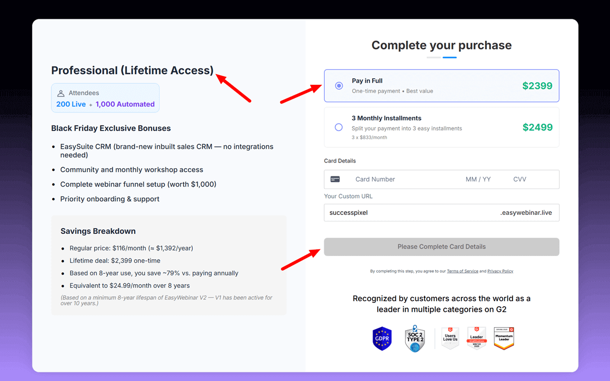EasyWebinar Black Friday Sale Checkout Complete Your Purchase and Get 79% Off