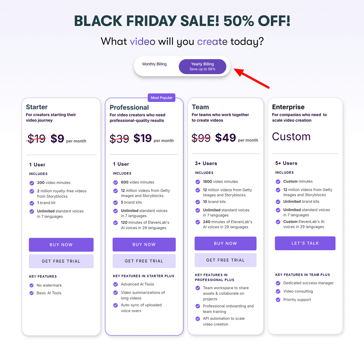 Pictory Black Friday Sale Pricing