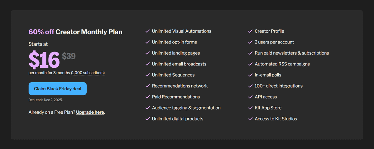 Kit Black Friday Deal 2025 Get 60% Off Your First Three Months, Kit Black Friday Pricing
