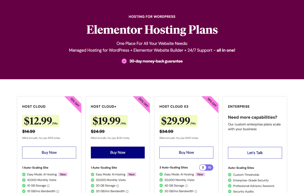 Best Black Friday Web Hosting Deals Elementor Cloud WordPress Hosting Pricing Plans