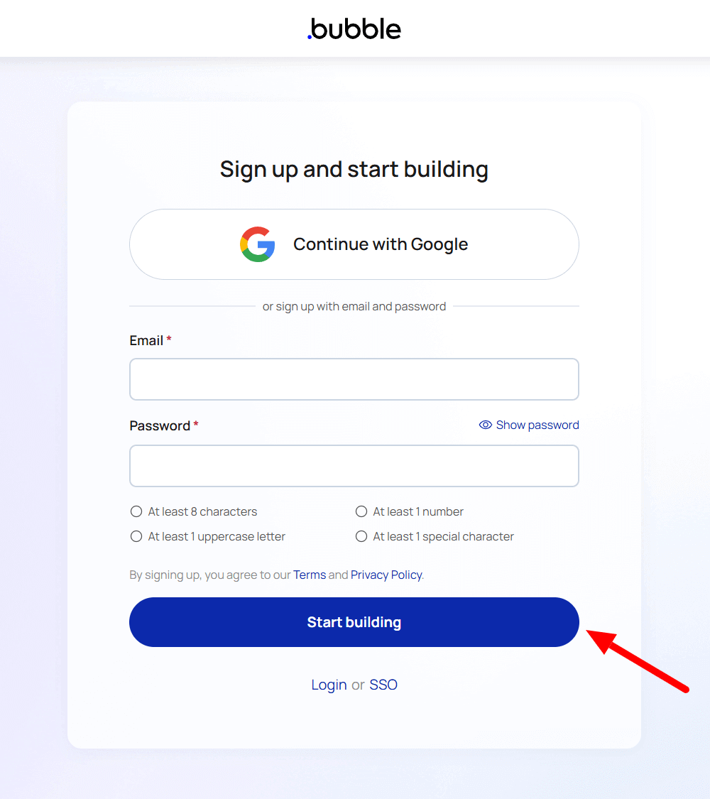 Bubble.io Sign up Page Start Building Websites and Apps