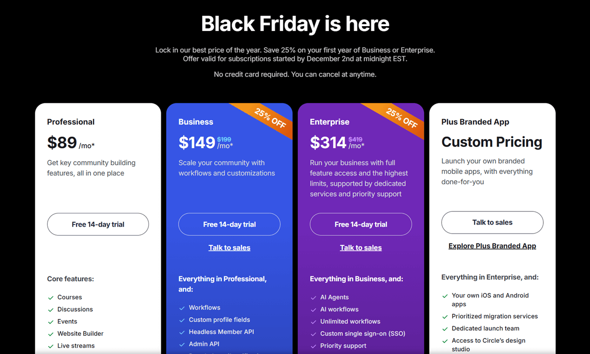 Circle.so Black Friday Deals 2025 Pricing Plans