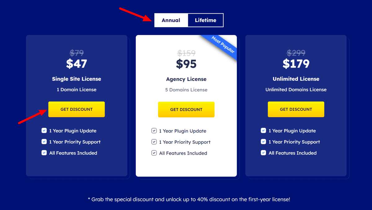 Fluent Forms Black Friday Pricing for Annual Plans