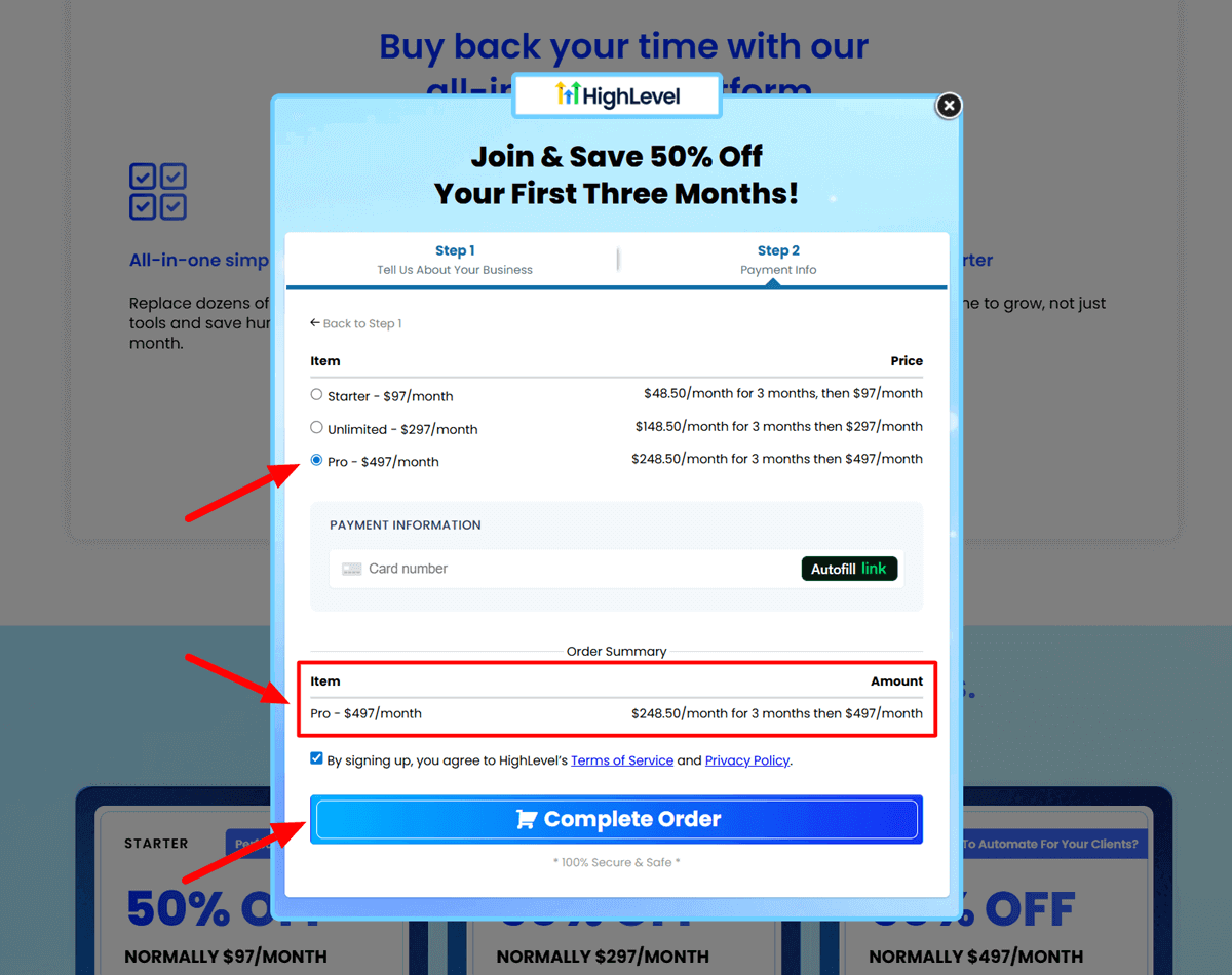 GoHighLevel Black Friday Deal 2025 Checkout Form Add Payment Infor and Complete Order