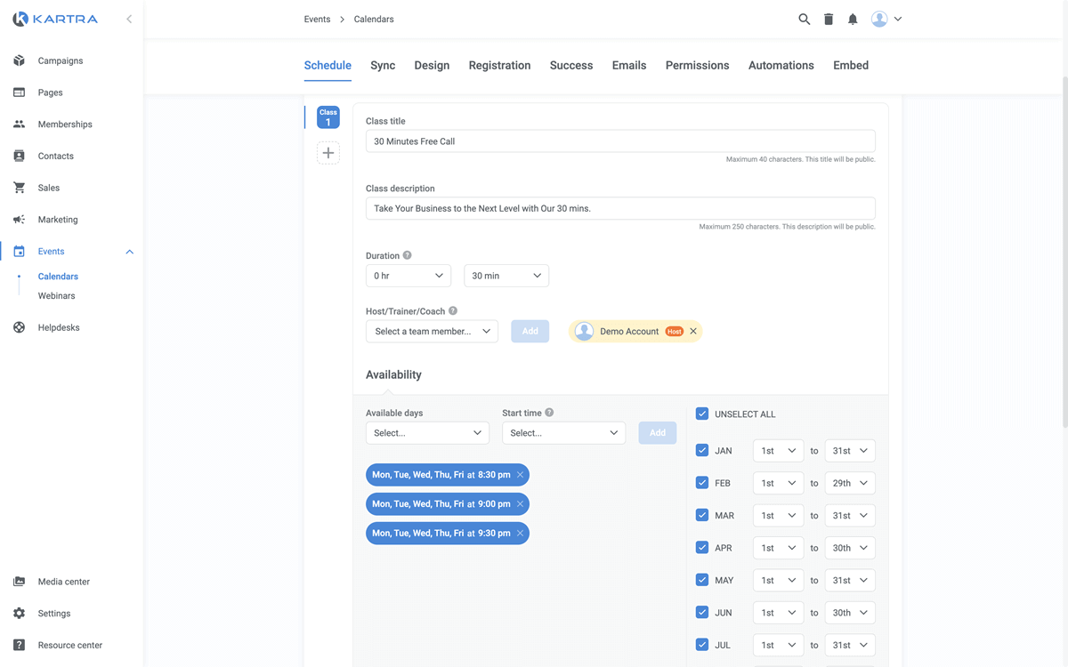 Kartra Booking Calendars