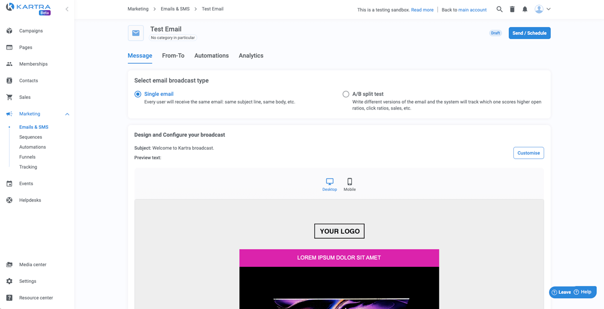 Kartra Email Marketing Email Builder