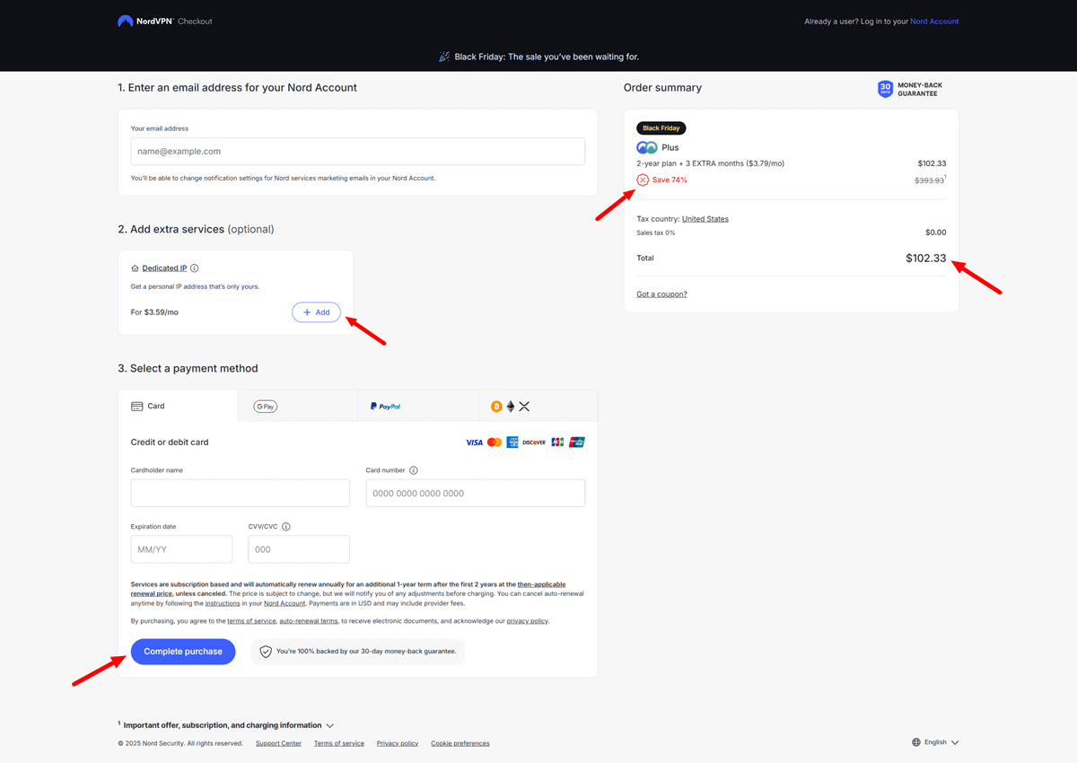 NordVPN Black Friday Discount and Checkout