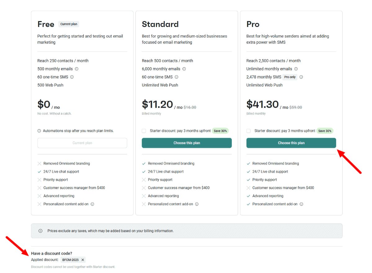 Omnisend Black Friday Pricing and Discount Code