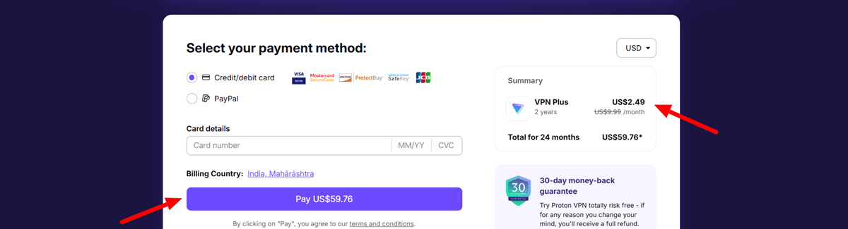 Proton VPN Black Friday Select Your Payment Method