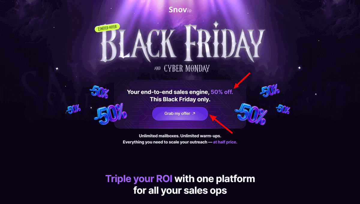 Snov.io Cyber Monday SaaS Deals 50% Off All Annual Plans Snov.io Promo Discount