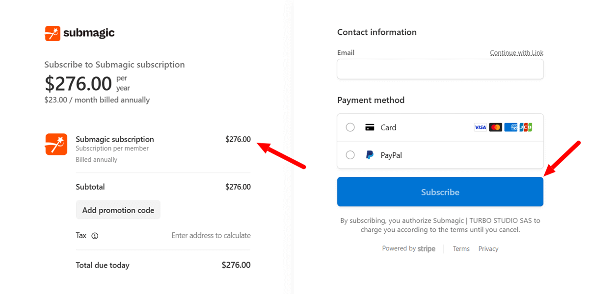 Submagic Black Friday Deals Checkout and Subscribe
