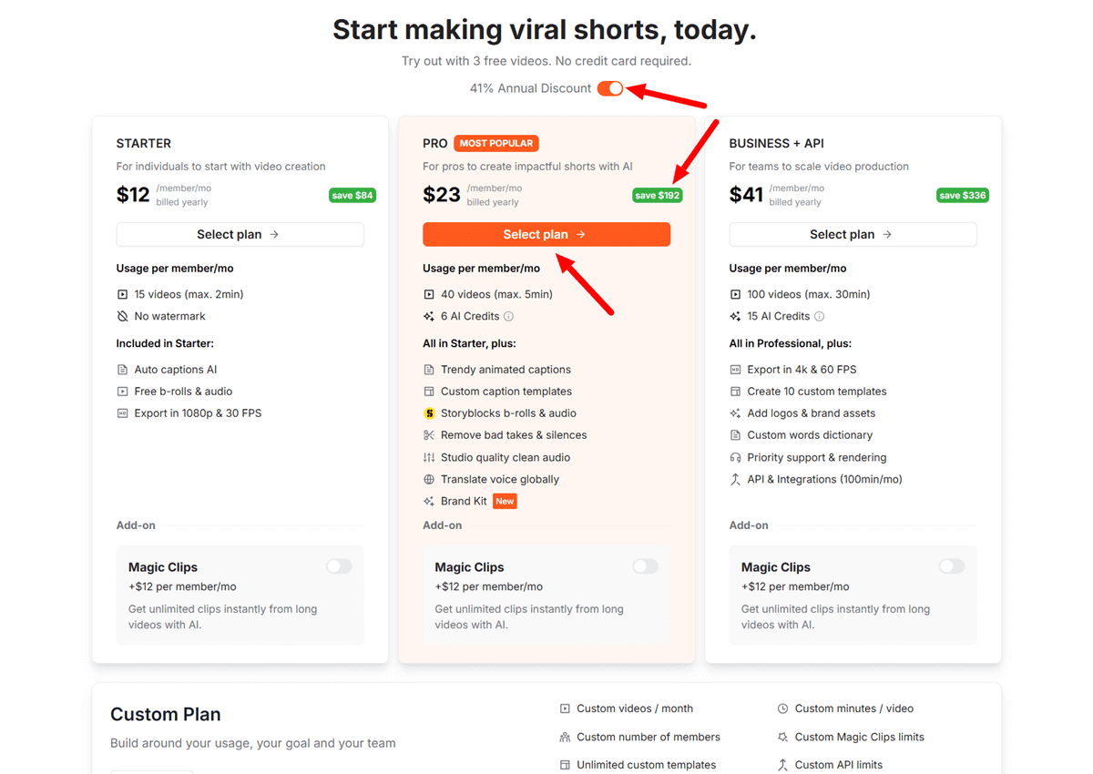 Submagic Black Friday Deals Pricing Plans