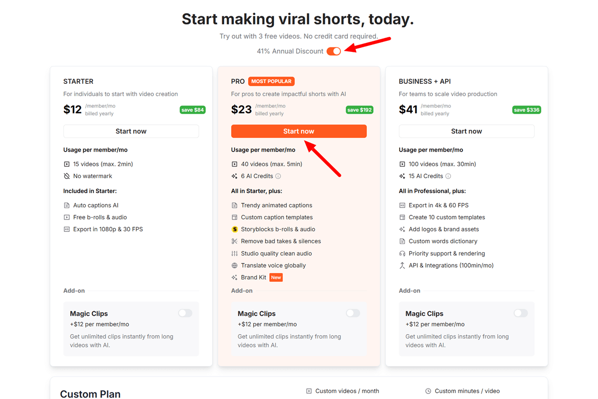 Submagic Black Friday Pricing Plans