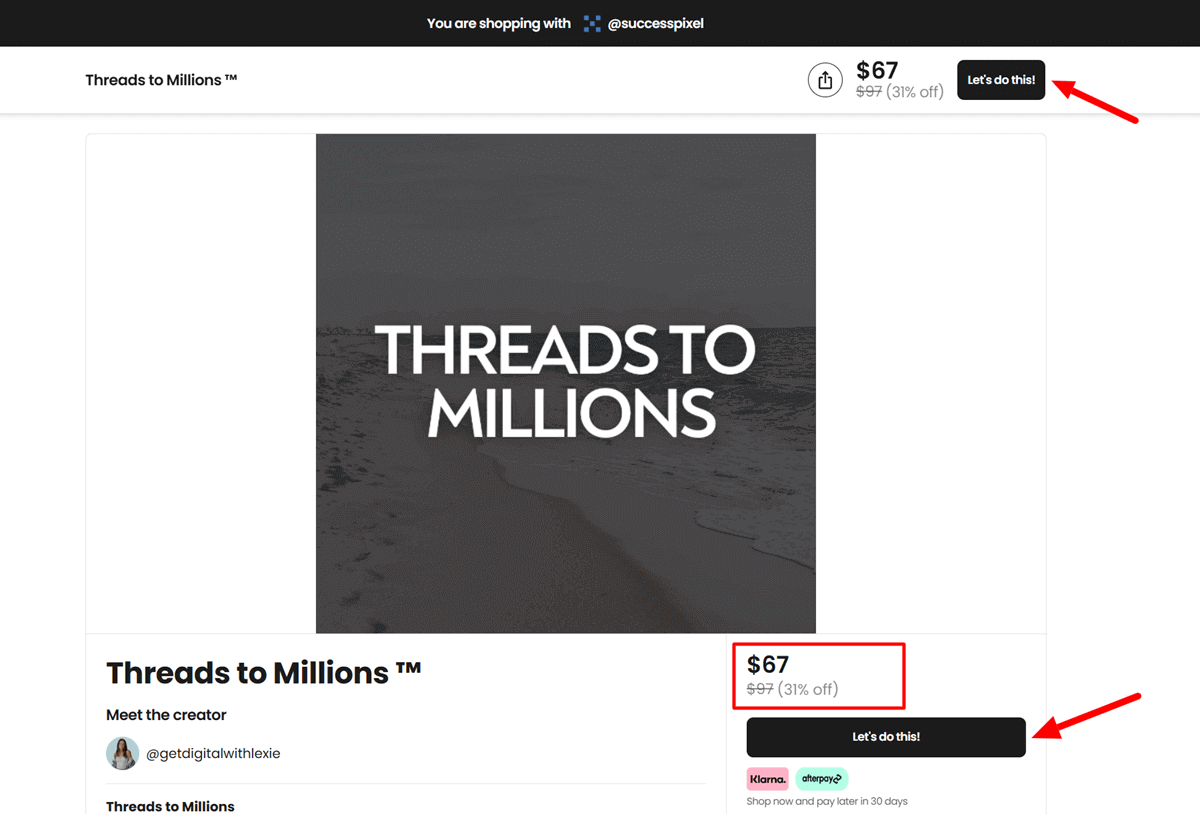 Threads to Millions TTM Black Friday Sales Page Get $30 Off