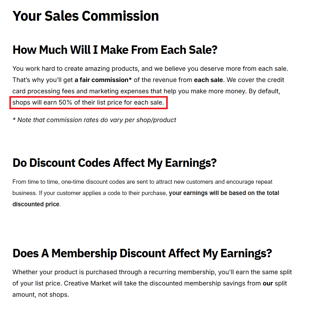 Creative Market Sales Fees